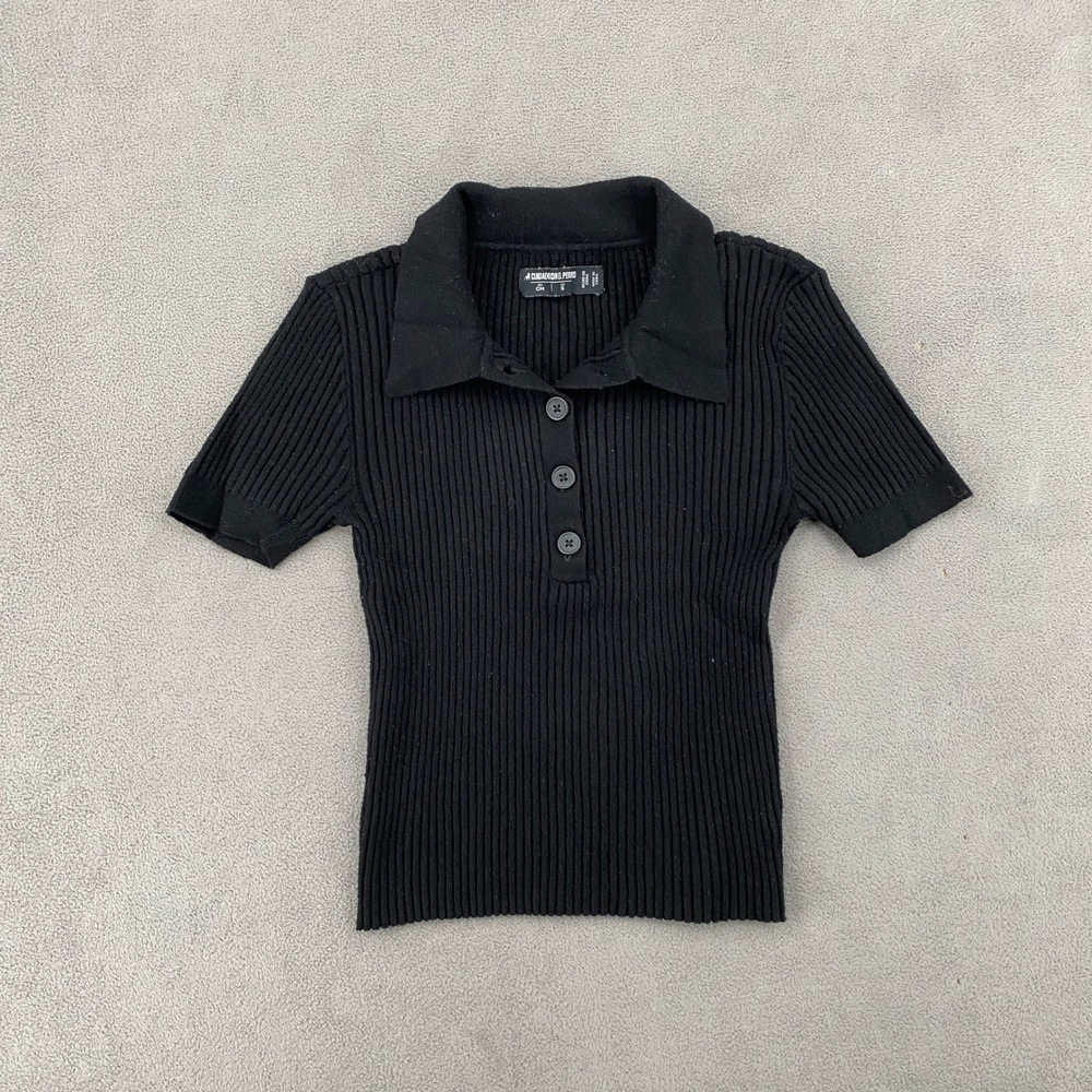 Cuidado con el Perro Black Ribbed Knit Short Sleeve Polo Shirt Small